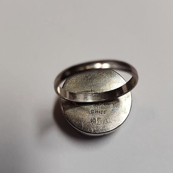 Black Lava Stone 950 Silver Ring Chile Size 8.75 - Picture 2 of 4